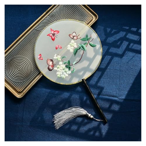 Longue poignée d'éventail circulaire pour danse traditionnelle Hanfu - 2