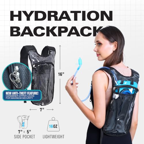 Image of Transparent Clear Hydration Pack, Hydration Backpack - Water Backpack with 2l Hydration Bladder, Festival Essential - Rave Hydration Pack Hydropack Hydro for Hiking, Halloween, Running, Festival