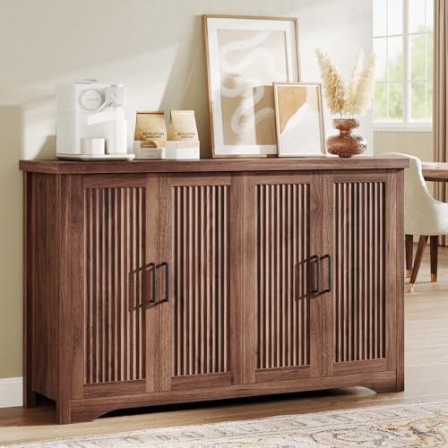 Walnut Fluted Buffet Cabinet with Adjustable Shelves