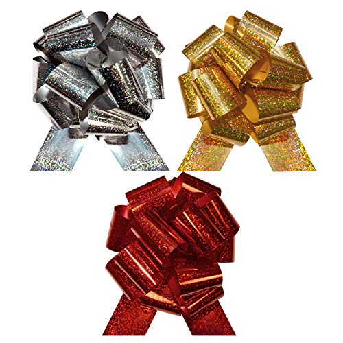 Morex Ribbon 12-Pack Holographic Easy Bow Ribbon, Christmas Assortment 12 Pack