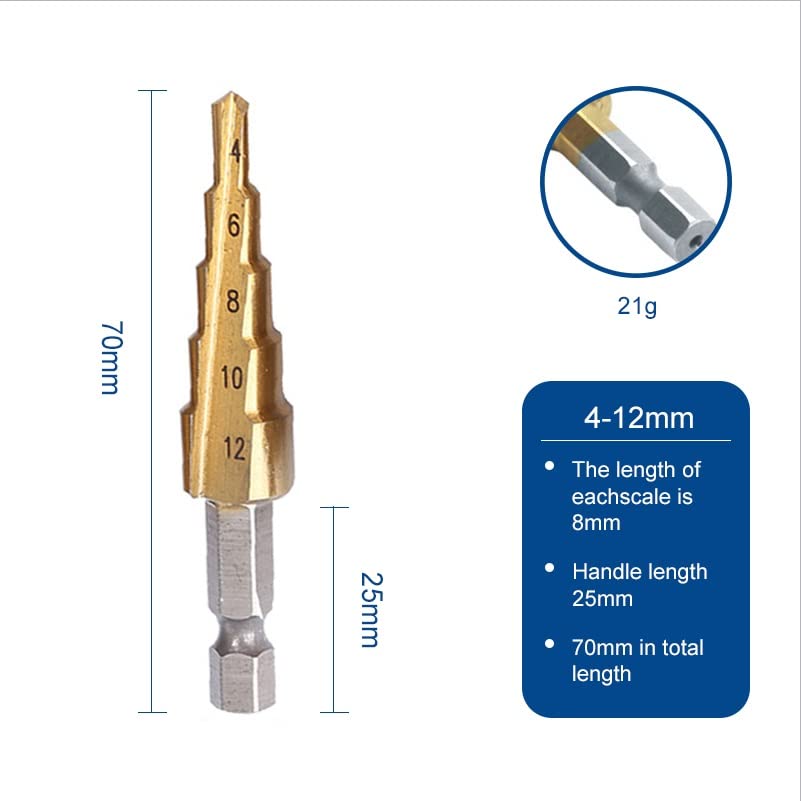 BAtlam 1/3PCS 4-20mm 4-12mm 4-32mm Afilador de Brocas escalonadas Brocas de Metal Juego de Brocas Etapa Perforación escalonada multifunción Cónica Carpintería (Size : Gold 3PCS) (Gold 4)