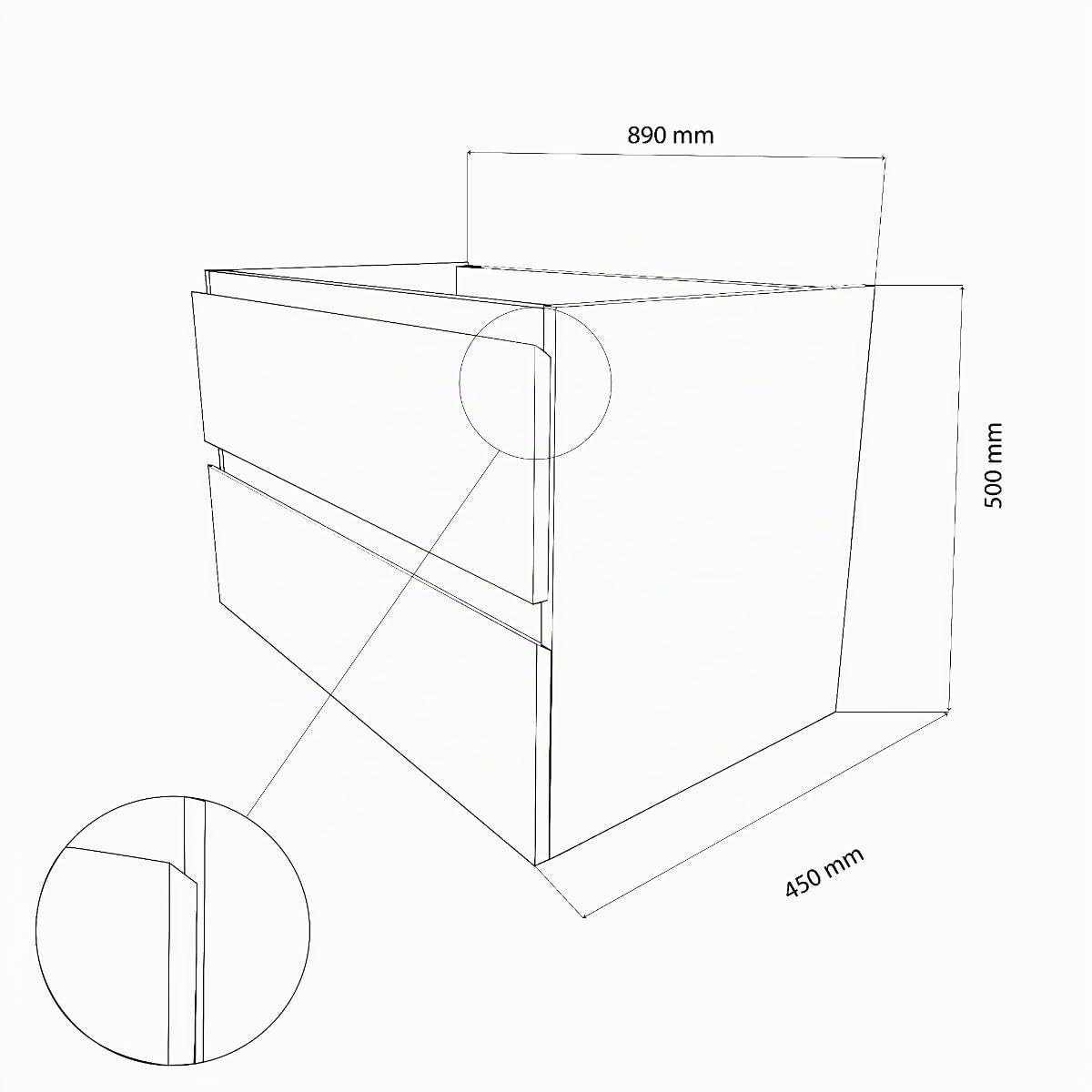 Kiamami Valentina Mobile Bagno Sospeso 90 Cm 2 Cassetti Rovere Well Grigio