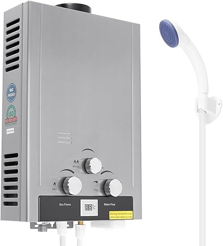 Calentador de agua sin tanque, calentador de agua caliente a gas portátil de 8L 2.11 GPM, calentador de agua de propano instantáneo con cabezal de