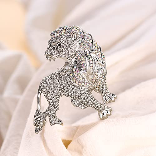 Image of EVER FAITH Roaring King Lion Austrian Crystal Brooch