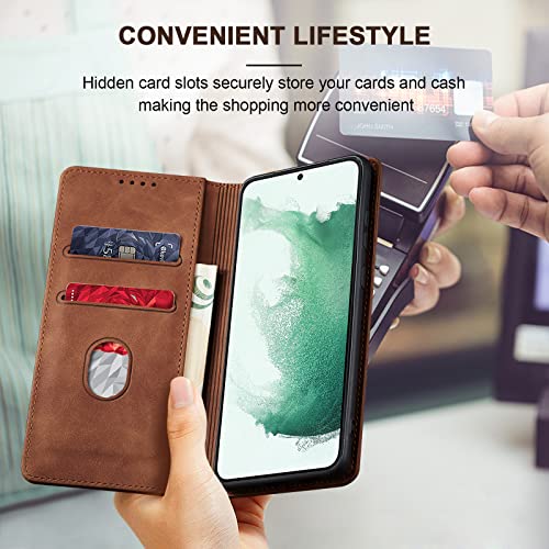 Image of Jasonyu Flip Wallet Case for Samsung S22 5G,Brown