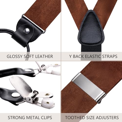 Image of Hi-Tie Men Suspender Bowtie Set Suspenders Pre-tied Bow Tie Pocket Square Cufflinks Adjustable Y Shape 6 Clips Braces Tuxedo