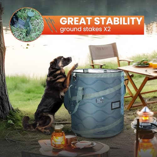 Image of Pop-Up Trash Bin with Removable Divider, Heavy Duty Bottom, Collapsible Storage for Camping, Laundry, Storage and Garden, Waterproof and Tear Resistance Material with Air Vent, Blue