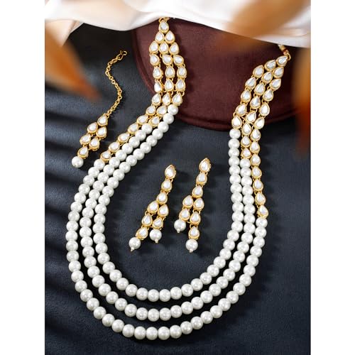 Image of Peora Traditional Maharani Haar Necklace with Earrings Bridal Jewellery Set Gift for Women