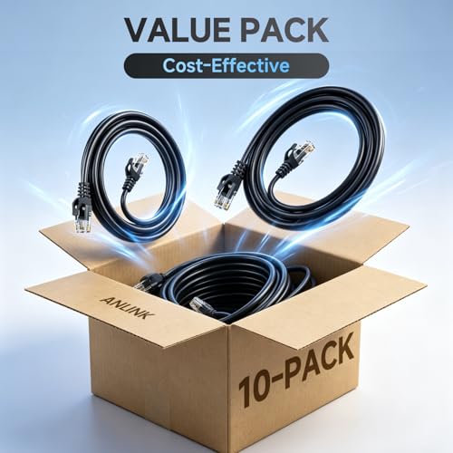 Cable Ethernet Cat6, 10 unidades de 6 pies negro miniatura 2