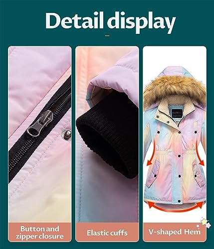 Image of CREATMO US Girl's Long Winter Warm Parka Sherpa Trimmed Collar Puffer Ski Jacket Coat