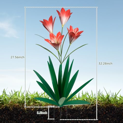 Image of TOMBABY 32.28 Inch Metal Agave Plant Outdoor Decoration Lily Mexican Yard Art Garden Gift Home Decor Hand Painted Metal Agave Garden Yard Statue (1pc, Green)