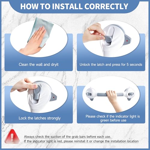 Image of Suction Cup Grab Bars 16.5 Inch, 2 Pack Anti Slip Bathroom Grab Bar, No Drill Handicap Grab Bars, Removable Safety Support Handrail, Assist Bath Shower Handle for Elderly Injury Senior 1.37 inch Dia