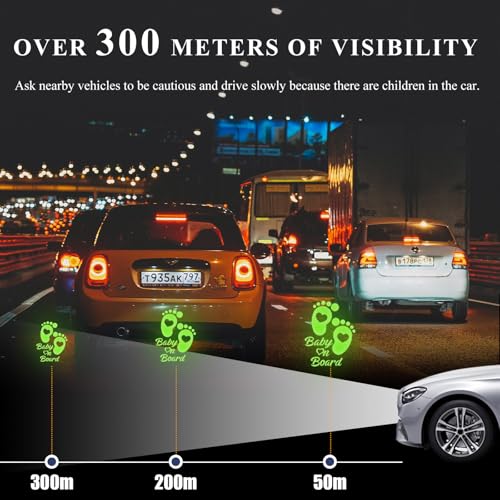 Image of Baby on Board Car Sticker, High Intensity Reflective Baby on Board Footprint Safety Warning Decal, Waterproof Kids on Board Baby in Car Feet Decal Sticker for Bumper (Fluorescence Green)