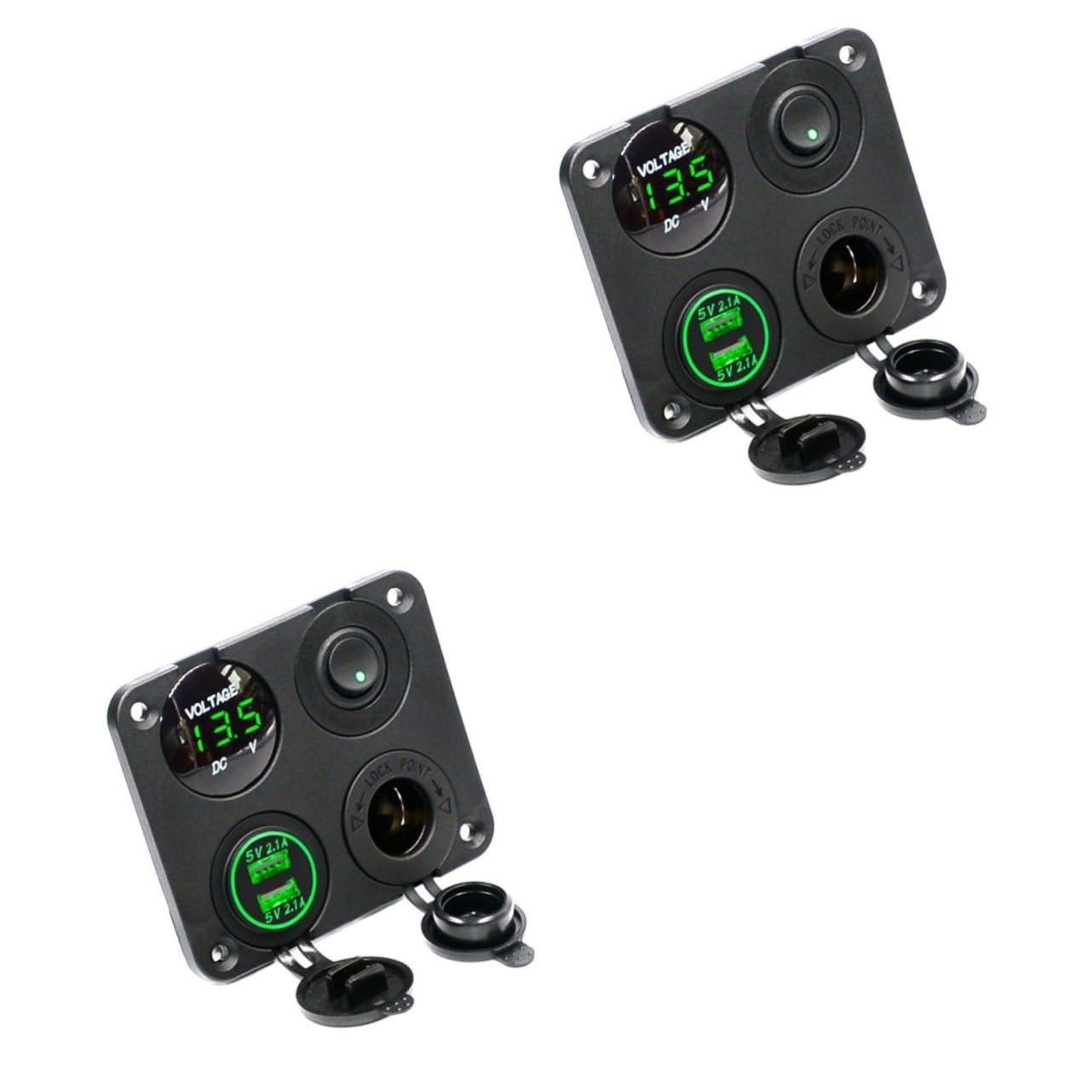 Housoutil Cargador de Coche 4 en 1 de 12- V Convertidor de 2 1 a Usb Voltímetro de Panel 4 en 1 Led Verde para Caravana Camión Autocaravana