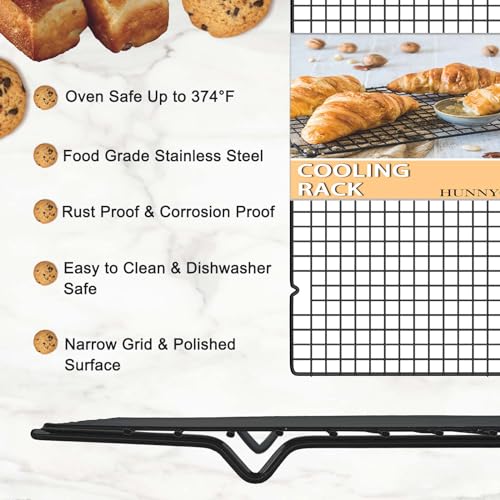Image of Hunnycook 15.8 inchx9.8 inch Cooling Rack, 3P Stainless Steel Baking Rack, Oven Safe Cooling Racks for Cooking and Baking, Black Roasting Rack & Wire Rack & Cookie Cooling Rack for Roasting, Grilling, Drying