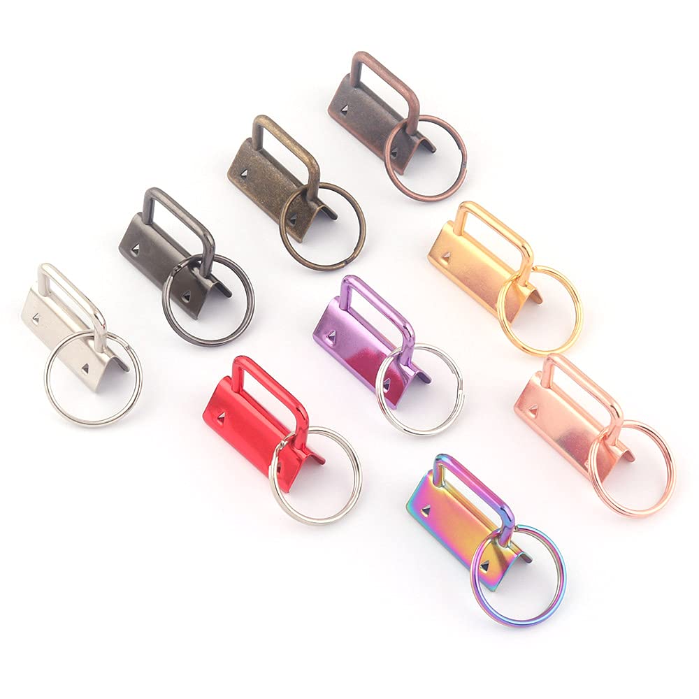 Key Fob Hardware Wristlet with Key Ring Sets Keychain Webbing Leather  Ribbon(Rose Gold)