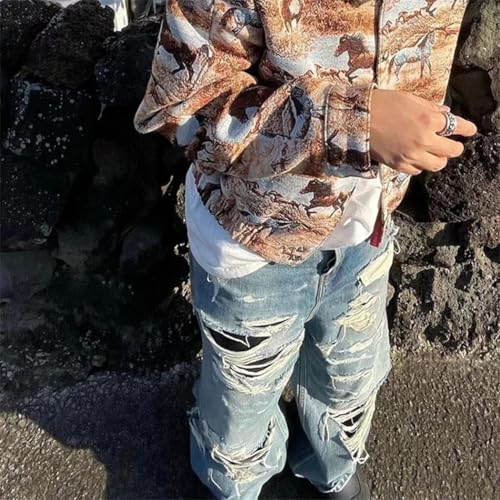 Men’s Retro Washed Jeans, American Style, Curved Edges, Trendy Denim Pants, Summer Streetwear4