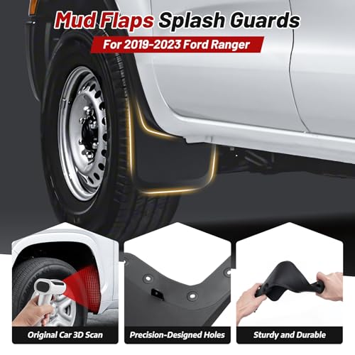 Image of Sunsdrew Mud Flaps for 2023-2026 Ford Ranger Accessories - All Weather No-Drill Front&Rear 4PCS Ford Ranger Mudguards Set with Hardware