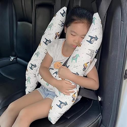 Car Travel Pillow H-Shape Neck Pillow Cartoon Head Body Support Boy Girl Safety Seat Pillow Stroller Sleep Cushion for Long-Distance Travel