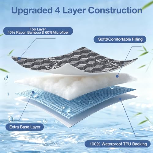 Image of Full Waterproof Mattress Protector Washable Mattress Padded Cover Rayon Bamboo Fitted Full Size Bed Protection Noiseless Plastic Bed Pad Deep Pocket Up 18 inch Soft&Breathable