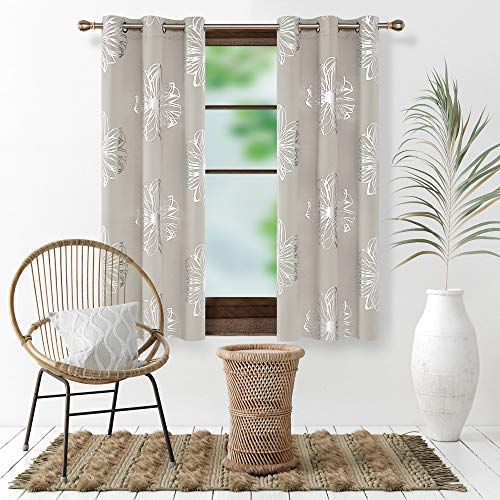 Image of Deconovo Blackout Curtains Foil Print Floral Thermal Insulated Drapes, Room Darkening Grommet Blackout Window Treatments for Living Room, Light Beige, 42*63 Inch, 2 Panels