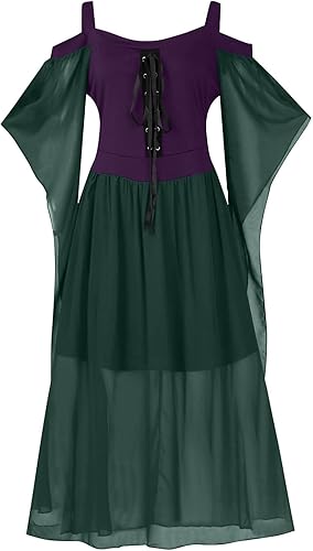 Miniatura 8 de Womens Renaissance Costume Cold Shoulder Butterfly Sleeve Dress Halloween Costumes Christmas Cosplay Party Dress