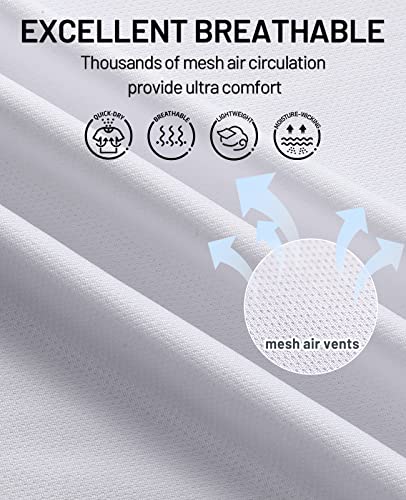 MIER Men's Quick Dry Workout Shirts V-Neck Moisture Wicking Running Athletic Performance T-Shirts Recycled Polyester Top Tee, White XL