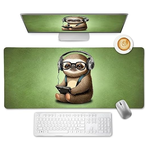 LIMKRIAN Sloth Green Mouse Pad Desk Mat, Funny Large Gaming Mousepad with Stitched Edges Non-Slip, Mouse Pads for Desk, Keyboard Mouse Pad for Desktop Work Home Office Desk Accessories (35.4x15.7 in)