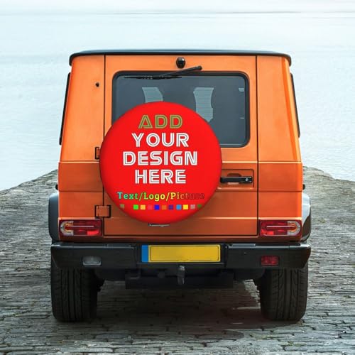 Image of Custom Spare Tire Cover 14-17 Inch, Personalized Universal Wheel Cover Add Your Own Photo Text Logo Waterproof Dust-Proof Tire Covers Protectors for Trailer Truck SUV Universal, Red