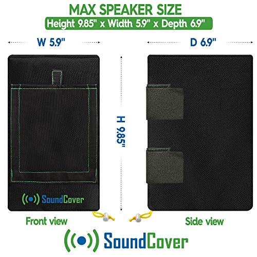 Image of Two Black Waterproof 600D Outdoor Speaker Covers for C-Bracket Mounted Speakers - Fits Yamaha NS-AW194, Polk Audio Atrium 4 (Max Dimensions: H 9.85 inch x W 5.9 inch x D 6.9 inch)