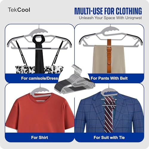 Image of TEKCOOL Plastic Clothes Hangers - Space Saving Dry & Wet Hangers with Non-Slip Pads - Heavy Duty Coat, Suit, Underwear, Pants, Shirts - 5 Piece, Grey