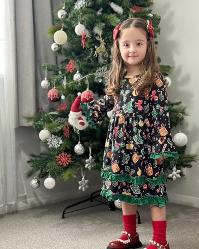 HINTINA Toddler Girl Christmas Dress Flared Sleeve Ruffle Xmas Dresses3