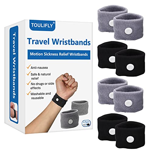 Toulifly Viaggio Fascia Anti-Nausea da Viaggio per Cinetosi Nausea Sollievo dai Mal di Testa Digitopressione Senza Farmaco Fascia da Polso -4 pezzi