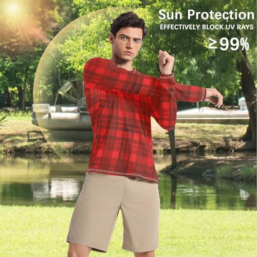 Stripe Plaid Men's Swim Shirts UPF 50+ Comfortable Loose Mens Sun Protection Long Sleeve Beach4