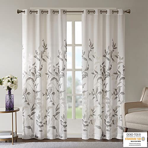 Madison Park Cecily Semi Sheer SINGLE Panel Window Curtain Burnout Botanical Print, Easy To Hang - Image 2