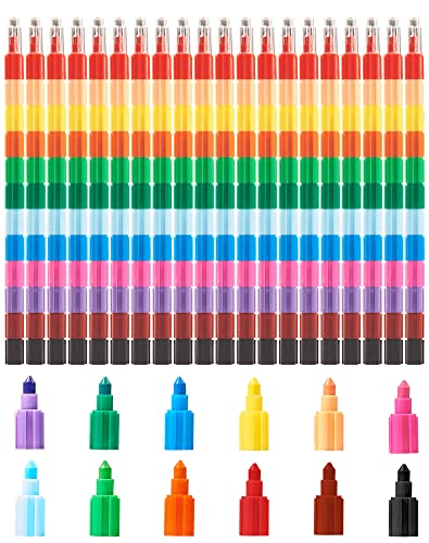NETONDA Mini Crayons de Couleur Empilables 18 Pcs Crayons de Cire pour Enfants 12 Couleurs en 1 pour Rentrée Scolaire Anniversaires d'enfants Cadeaux d'Invités Cover