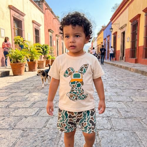 Image of Toddler Boy Easter Outfit Letter Cross Short Sleeve T Shirt Camouflage Shorts Set 2T 3T 4T 5T Summer Outfits