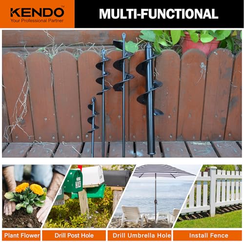KENDO Auger Drill Bit for Planting Set of 4, Garden Ground Earth Spiral Drill Bits and Bulb Planter Tool for 3/8\" Hex Drive Drill, for Post Hole Digger, Bulb Bedding Digging, Plant Rapid Planter - Thumbnail 5