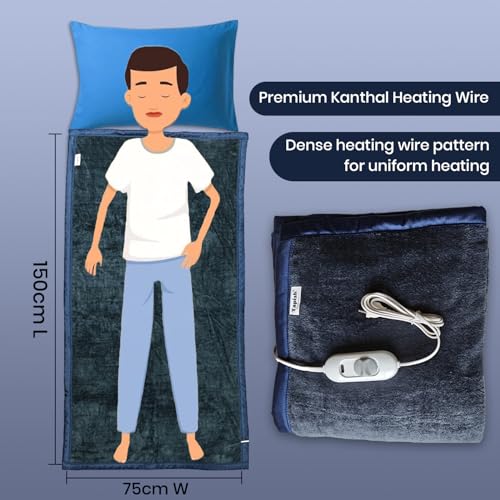 Image of Tapish Coral Electric Blanket - Single Bed Warmer for Mild Winters - ISO:9001 Certified (5 Years Warranty on Remote, Coral Fleece, Grey, 30x60 inches, Reversible)