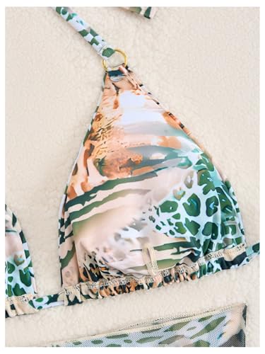 WDIRARA Women's 3 Pieces Bikini Set Leopard Print Halter String Swimsuit with Cover Up Skirt3