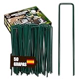 GREENGOF Grapas Verdes para Cesped Artificial, Malla Antihierba y Jardin, 50Unds - Acero Galvanizado, 15x4cm, Ø3mm - Ultra Resistentes y Anticorrosivas - Piquetas de Jardín, Anclaje al Suelo.