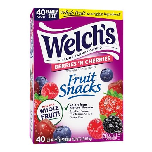 Welch's Fruit Snacks, Berries 'N Cherries, Bulk Pack, Individual Single Serve Bags, 0.8 oz (Pack of 40)