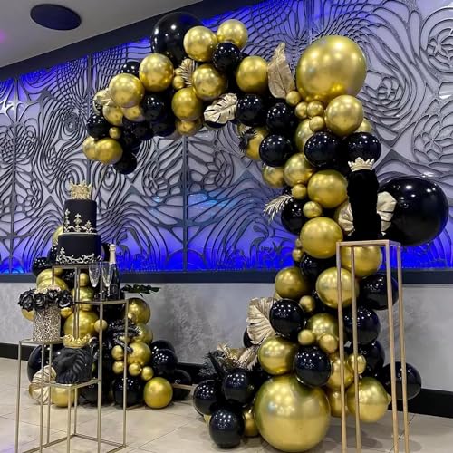 Image of Black and Gold Balloons, 60PCS 12 Inch Gold and Black Confetti Balloons, Gold Latex Balloons for Birthday New Year Wedding Graduation