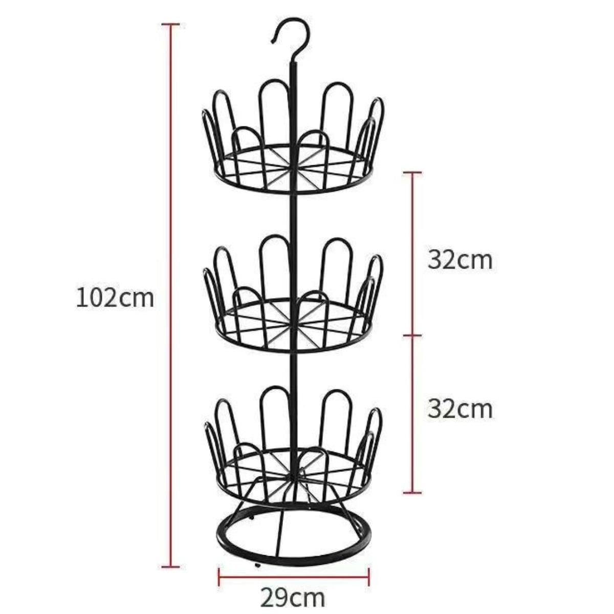 Scarpiera Girevole, Scarpiera Rotonda, Organizer per Scarpe Salvaspazio, Scarpiera Multifunzionale in Metallo per Esterni, Stile Rustico E Interni, Nero 3 Livelli