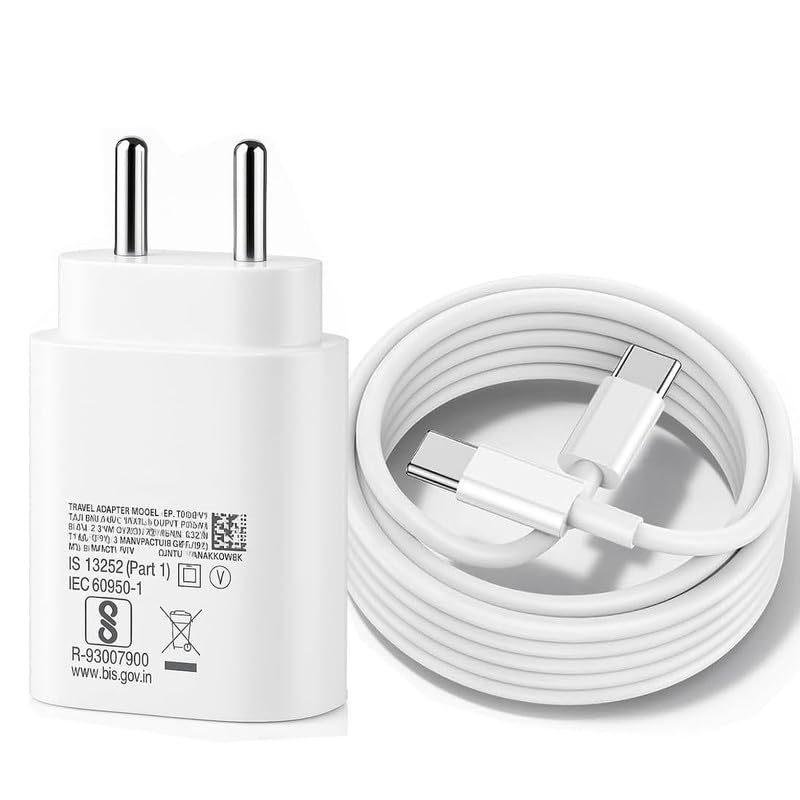 Image of 25W Super Fast Charger Compatible with Samsung S25 /S24 /S23 /S22 /S21 /S20 (Ultra /Plus /Fe), Note 20 /20+ /10(All Series), Z Fold /Flip /S /A /F /M Series | Type C PD 3.0 Charger -JJ White
