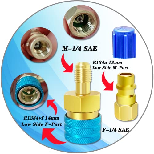 Boltigen R1234Yf Low Side Quick Coupler，R1234Yf To R134A Ac Charging Hose Adapter Fitting Connector For Car Air-Conditioning (Gold) #TOP3