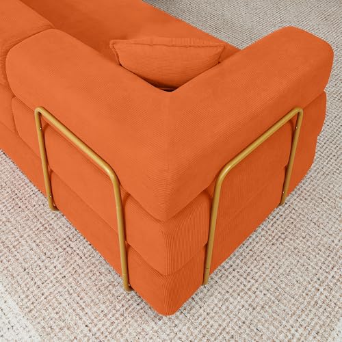 Image of HANXIN 108 inch Modular Sectional Sofa,Futon Convertible Sofa Bed,Oversized Corduroy Boneless Couch for Living Room,Floor Loveseat Sleeper with Pull Out Bed,Free Combination,No Assembly Required (Orange)