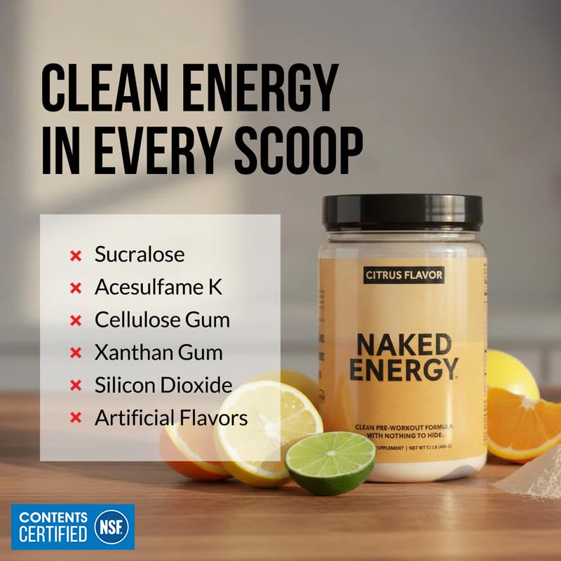 Image of NAKED Citrus Energy - Citrus Flavored Clean Pre Workout Supplement for Men and Women, NSF Certified, Vegan Friendly, No Added Sweeteners, Colors Or Flavors - 30 Servings