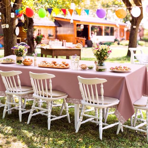 Image of Oudain 4 Pack Cielito Lindo Party Decoration Mexican Tablecloth Disposable Plastic Terracotta Mexican Cielito Lindo Baby Shower Table Decor Wedding Birthday Party Decorations(Floral,Pink)