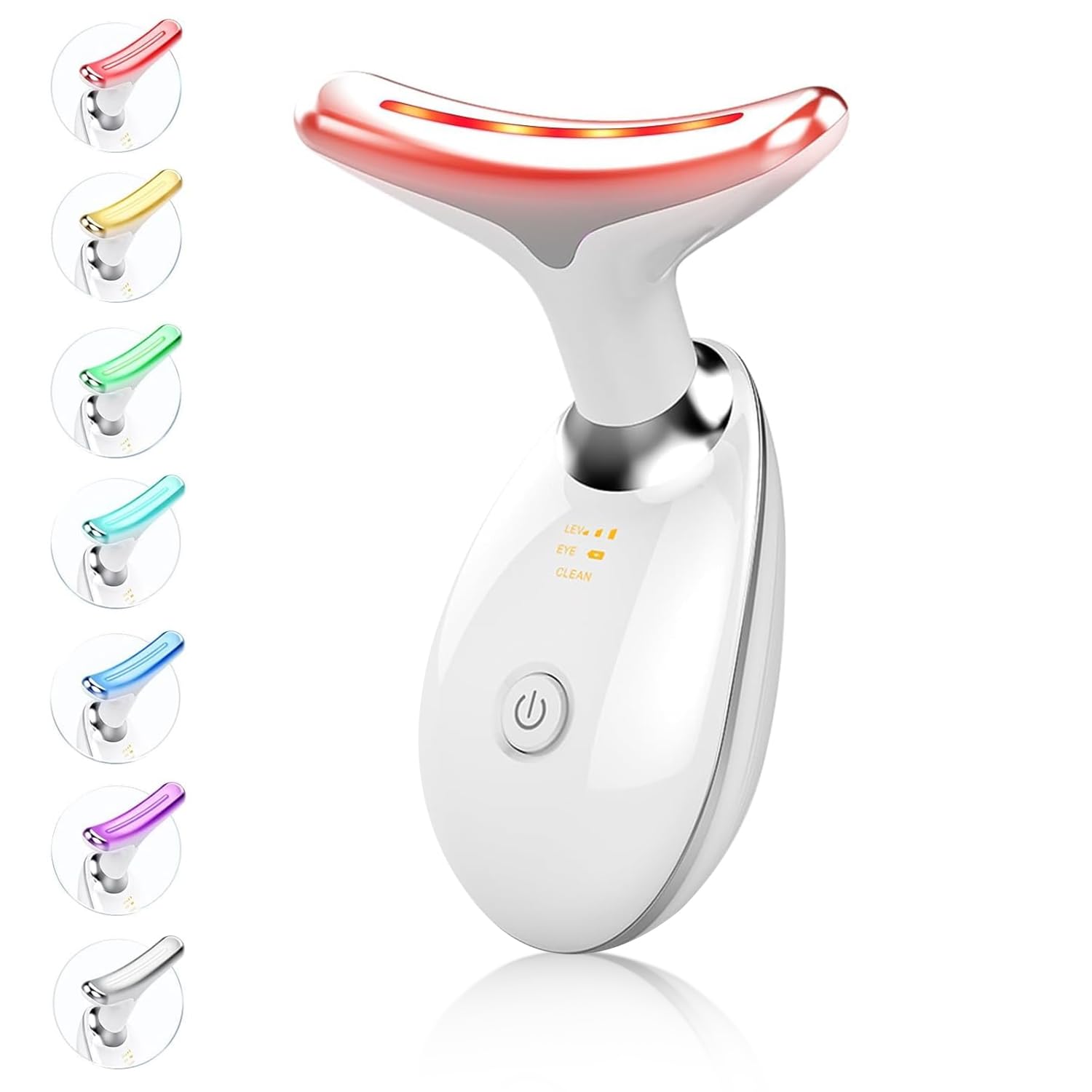 Masajeador Facial Cuello Frente Antiarrugas, Aparato de Belleza Antiarrugas Facial de 7 Colores, Aparato Tensor Facial de Cuello de 3 Modos, Masajeador Facial Eléctrico Gua Sha de 45°C